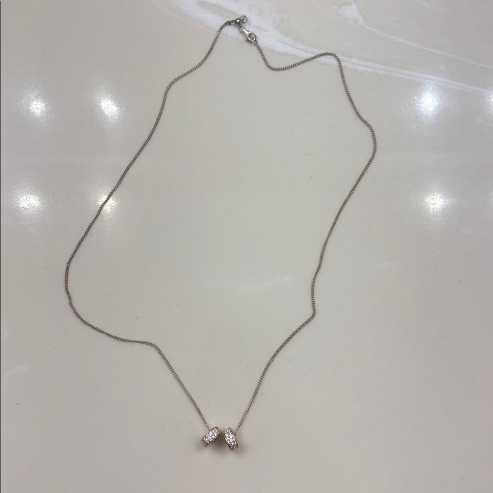 Chic Silver Two-Tone Necklace with Crystal Accents